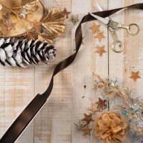Article Ruban cadeau en taffetas marron pour décoration festive, 15 mm de large, 10 m de long
