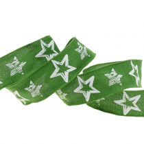 Ruban de décoration en jute avec motif étoile vert 40mm 15m