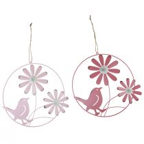 Article Anneau décoratif métal suspendu décoration fleurs rose Ø30cm 2pcs