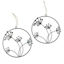 Article Anneau décoratif métal suspendu décoration fleurs noires Ø23cm 2 pièces