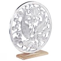 Article Bague décorative métal socle bois argent lotus décoration koi Ø32cm