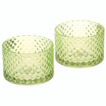 Article Bol décoratif en verre photophore vert rétro Ø10,5 cm 2 pièces