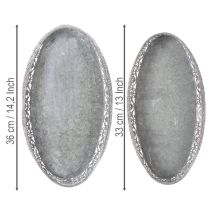 Article Bol décoratif en métal, motif gris, ovale, L36cm/33,5cm, lot de 2