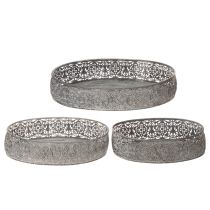 Article Bol décoratif ovale en métal gris, motif 25,5/29/34,5 cm, lot de 3
