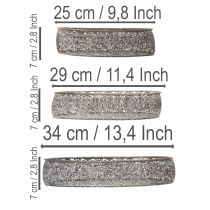Article Bol décoratif ovale en métal gris, motif 25,5/29/34,5 cm, lot de 3