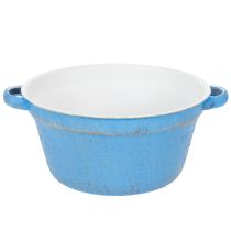 Article Bol/pot décoratif, métal bleu, style shabby chic, Ø 21 cm, H 10,5 cm