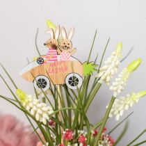 Article Bouchon décoratif lapin dans la voiture décoration de Pâques en bois carotte 9 × 7,5 cm 16 pièces