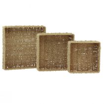 Article Plateau décoratif panier carré métal naturel 30/25/20cm lot de 3