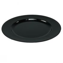 Assiette décorative noire plate en plastique brillant Ø28cm H2cm