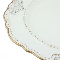 Article Assiette décorative ronde en plastique antique or blanc Ø33cm