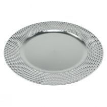 Article Assiette décorative assiette décorative ronde en plastique argent Ø33cm