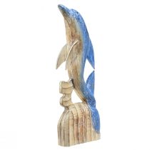 Figurine Dauphin décoration maritime en bois sculptée à la main bleu H59cm