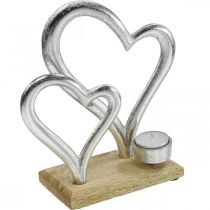 Article Photophore coeur métal décoration table décoration bois 22cm