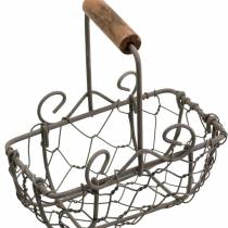Article Variation de mini paniers en fil métallique avec manche en bois, brun rouille, H10,5–11,5 cm, 9 pièces