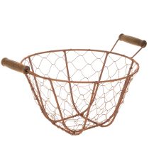 Article Panier rond vintage en fil de fer avec poignées en bois, finition rouille, Ø 22 cm