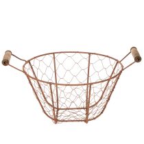 Article Panier rond vintage en fil de fer avec poignées en bois, finition rouille, Ø 22 cm