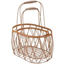 Article Panier ovale en fil de fer avec anse, décoration de jardin, finition rouille, 30 x 25 cm, lot de 2