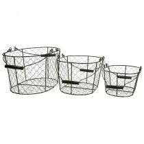 Corbeille fil avec poignées métal noir 35/31/27cm lot de 3