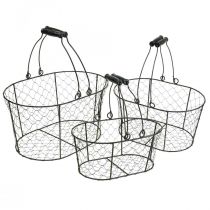 Corbeille fil avec poignées métal noir 35/31/27cm lot de 3