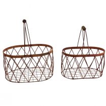 Corbeille en fil panier ovale en maille avec poignée décoration de jardin rouille 30/25cm lot de 2