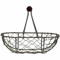 Article Panier métallique ovale avec anse gris 17×11cm H15cm 2pcs