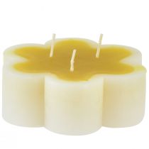 Article Bougie trois mèches bougie fleur décorative jaune blanc Ø11,5cm H4cm