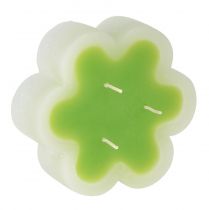 Article Bougie trois mèches vert blanc forme fleur Ø11,5cm H4cm