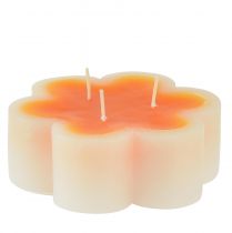 Article Bougie trois mèches blanc orange en forme de fleur Ø11,5cm H4cm