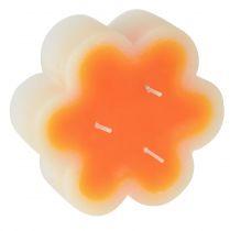 Article Bougie trois mèches blanc orange en forme de fleur Ø11,5cm H4cm