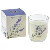 Article Bougie parfumée dans un verre crème lavande camomille Ø7,5cm H8,5cm