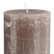 Article Grandes bougies piliers brunes, brun fumé uni, design rustique, durée de combustion de 100 h, décoration élégante, lot de 2, 85 x 200 mm