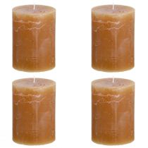 Article Bougies piliers caramel uni 60×80mm, lot de 4, bougies élégantes pour la décoration et une ambiance chaleureuse