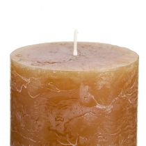Article Bougies piliers caramel uni 70×80 mm, lot de 4 - Décoration rustique, idéale pour l'Avent, faites main