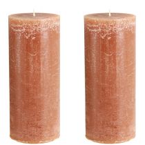Article Bougies piliers caramel uni, 85 x 200 mm, lot de 2, style rustique et romantique pour la décoration et l'éclairage