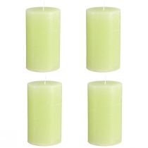 Article Lot de 4 bougies piliers vert citron - Bougies élégantes pour décorer une table et créer une ambiance chaleureuse, 70 x 120 mm - Idéales pour les fêtes et au quotidien