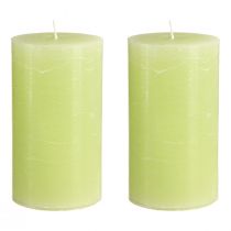 Article Bougies piliers unies, vert citron, 85 × 150 mm, lot de 2, bougies de haute qualité pour créer une ambiance chaleureuse et décorer votre intérieur.