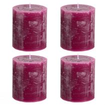 Article Bougies tendance teintées dans la masse, couleur violet baie, bougies piliers, 70 × 80 mm, lot de 4, décoration de table
