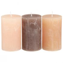 Article Bougies piliers unies 3 couleurs marron 60×100mm 12 pcs