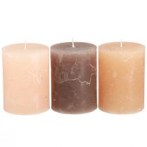 Article Bougies piliers unies 3 couleurs marron 60x80mm 12 pcs
