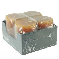 Article Bougies piliers rustiques jaunes 80 x 110 mm, lot de 4, bougies de sécurité - Durée de combustion : 57 h, qualité RAL