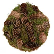 Article Boule décorative véritable cônes avec décor mousse naturelle Ø25cm H25cm