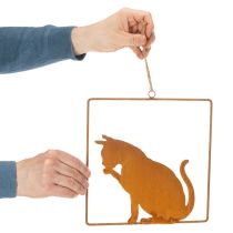 Article Ornement décoratif en métal rouillé en forme de chat, à suspendre, 24,5 cm