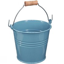 Article Seau décoratif métal manche bois pot de fleur bleu H16cm 2pcs