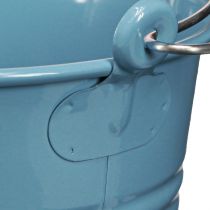 Article Seau décoratif métal manche bois pot de fleur bleu H16cm 2pcs