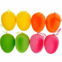 Article Oeufs de Pâques à suspendre oeufs floqués colorés, Pâques, décoration printanière 8 pcs