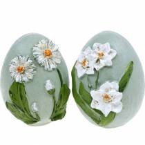 Oeufs de Pâques avec motif de fleurs marguerites et jonquilles bleu, vert plâtre assorti 2pcs