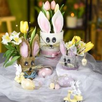 Mini oeufs de Pâques, oeufs en bois avec fleurs, décoration de Pâques violet, rose, jaune H3,5cm 6pcs