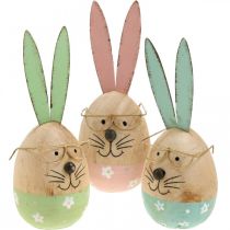 Article Lapin de Pâques avec lunettes figurine décorative oeuf en bois Ø5cm H13.5cm 3pcs