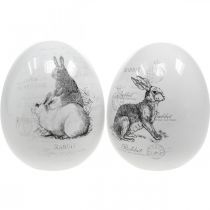 Oeuf en céramique, décoration de Pâques, Oeuf de Pâques avec lapins blanc, noir Ø10cm H12cm lot de 2