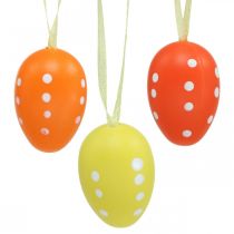 Article Mini oeuf de Pâques à suspendre à pois jaune, rouge, orange H4cm 24 pcs